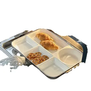 Assiette divisée élégante en céramique blanche à 5 compartiments pour le contrôle des portions
