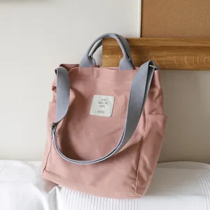 Korean Casual Canvas Shoulder Bag Large Capacity Crossbody Handbag Minimalist Women Artistic Letter Patch Tote Bag Travel