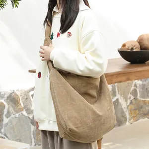 Korean Style Corduroy Crossbody Bag For Women Large Capacity Knot Shoulder Bag Vintage Minimalist Tote Bag Casual Commuter Bag