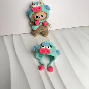 Handmade mint green monster pet hat with pink pompom ties for cats and dogs