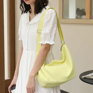 Pleated lime green nylon hobo shoulder bag for women Korean style crossbody purse