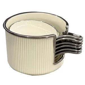 Nordisches Keramik-Gewürzschalen-Set mit elegantem Silberrand