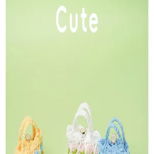 Close-up detail of handmade knitted tulip earphone pouches in vibrant pastel colors