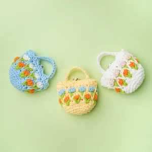 Hand-knitted wool tulip flower crochet earphone case for wireless earbuds storage