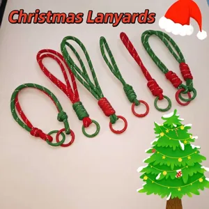 Christmas Handmade Woven Lanyard Patchwork Polyester Cord Metal Round Clasp For Mobile Phone Bag Key Decoration Accessory