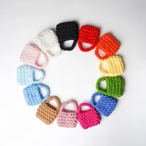 Bolsa para Auriculares de Ganchillo Hecha a Mano Hilo de Poliéster Mini Estuche Color Sólido Portátil DIY Monedero Trenzado