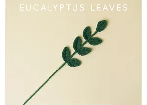 Vista macro detallada de hojas de eucalipto hechas a mano a ganchillo verde oscuro