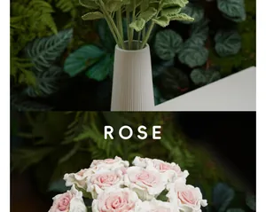 Detailed close-up of handmade crocheted pink and white Thai yarn roses bouquet