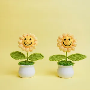 Handmade crochet smiley sunflower potted plants for graduation gifts or home decor