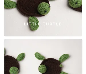 Close-up of handmade crochet turtle coasters showing fine knit texture and 3D design