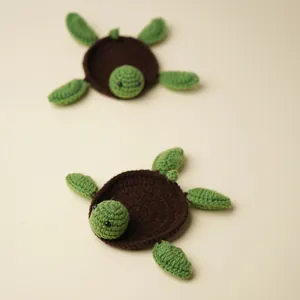 Handmade Woven Wool Turtle Coaster Creative Crochet Sea Turtle Desktop Protector Home Decor Table Mat Ornament