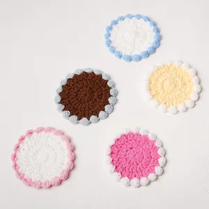 Handmade Crochet Wool Coasters Macaron Cream Style Round Heat Insulated Table Mat Home Office Decorative Cup Coaster