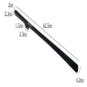 Technical detail view showing precise dimensions of the 62.5cm long black magnetic shoehorn