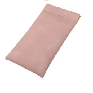 Custodia per occhiali in pelle rosa minimalista con chiusura a molla metallica automatica