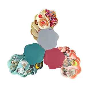 Caja de almacenamiento de joyas giratoria multicapa portátil para pendientes y collares