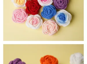Vista macro de cabezas de rosas de ganchillo para manualidades DIY