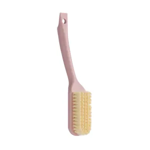 Ergonomische rosa Schuhbürste mit langem Griff, weichen Borsten und Aufhängeloch