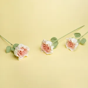 Handmade crochet roses bouquet in soft pink and white yarn for Valentine's Day gift decoration