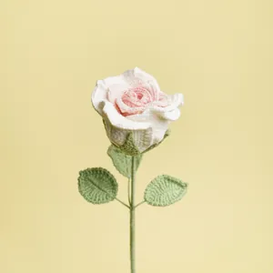 Exquisite handmade crochet Thai rose flower in pink and white for Valentine's Day gift