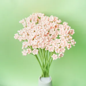 Delicate handmade crochet pink Gypsophila bouquet with silver beads for home decor