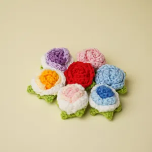 Handmade Knitted Mini Rose Flower Head DIY Garment Accessories Craft Crochet Floral Decoration Multi-Color Multi-Petal