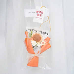 Handgemaakt Gehaakt Zonnebloem Boeket Met Cadeauzakje En Wenskaart Voor Dag Van De Leraar Afstuderen Wol Geweven Kunstbloemen Cadeau