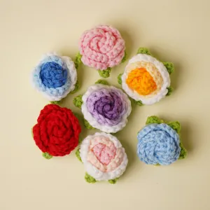 Handmade crochet mini rose flowers, multi-petal DIY clothing accessories and lovely craft decorative patches.