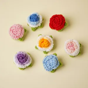 Handmade crochet mini rose flower heads diy clothing accessories floral craft.
