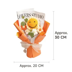 Handgemaakt gehaakt zonnebloem bloemenboeket in oranje cadeau-inpakpapier, 30cm