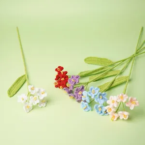 Handmade colorful crochet forget-me-not flowers bouquet for holiday gift decoration