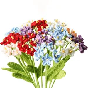 Handmade colorful crochet Forget-me-not flower bouquet artificial yarn flowers for gift