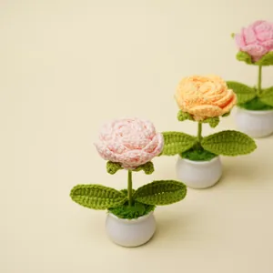 Handmade crochet rose potted plant cute gift for friends graduation indoor home decor