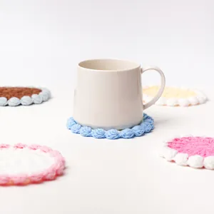 Handmade crochet coasters in macaron colors for mugs, creative heat resistant DIY design