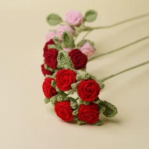 Elegant handmade crochet bubble rose bouquet in red and pink for Valentine's Day gift