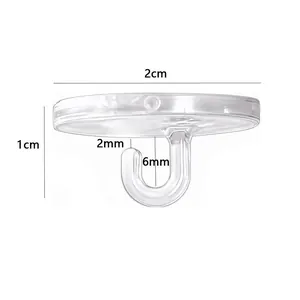 Vista dettagliata delle dimensioni del gancio a ventosa in PVC trasparente da 2 cm.