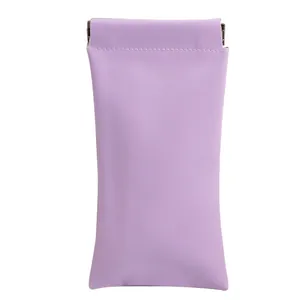 Funda portátil de cuero violeta para gafas con cierre automático
