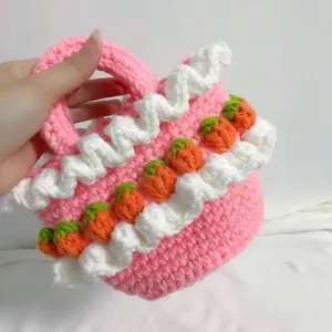 Cute handmade crochet strawberry ruffle tote bag for picnic and styling
