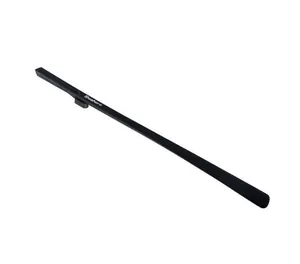 Long black magnetic shoehorn with wall-mounted base for elderly and pregnant women.