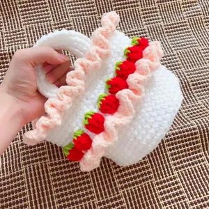 Handmade crochet strawberry cake design handbag for cute picnic style