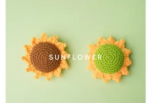 Par de aplicaciones de girasoles a ganchillo hechas a mano para costura DIY y accesorios