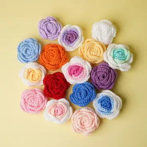 Cabezas de Flores de Ganchillo Hechas a Mano Rosa Girasol Artificial Accesorios de Ropa DIY Decoración