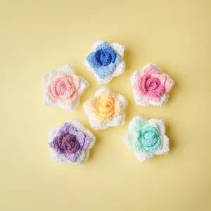 Cabezas de flores de rosas de ganchillo hechas a mano para accesorios de bricolaje