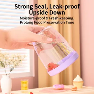 Portable double-layer salad and fruit cup with leak-proof seal for outdoor picnics