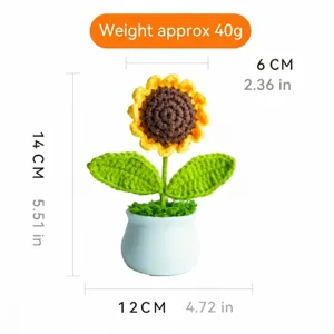 Handcrafted crochet sunflower potted plant with dimension markers