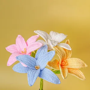 Handcrafted crochet lily bouquet in pastel colors