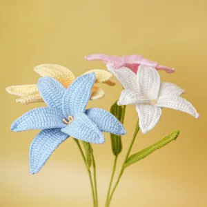 Handmade crochet lily flower bouquet in pastel colors, perfect DIY finished gift for home decor