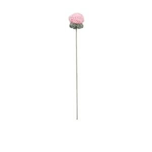 Handgehäkelte rosa Rosenknospe mit einzelnem Stiel für romantische Geschenkdekoration