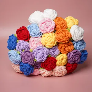 Handmade crochet rose flower bouquet colorful knitted gift for girlfriend valentine day main view