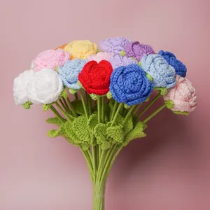 Handmade crochet rose bouquet finished knitted flowers DIY wool gift for Valentine Day