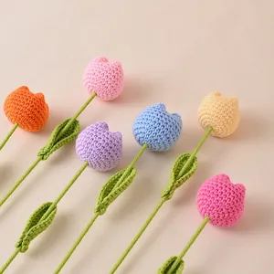 Handmade crochet tulip flowers bouquet in multiple pastel colors for home table decoration
